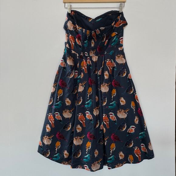 Anthropologie Maeve Colorful Strapless Bird Dress, Size 6 - Picture 3 of 10